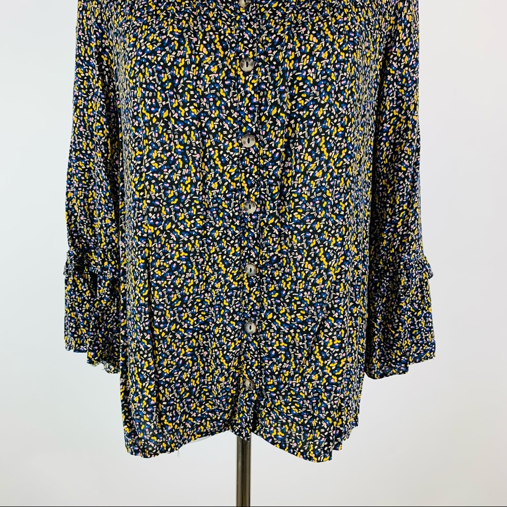 Anthropologie Maeve Printed Ruffle Sleeve Top Sz M - Picture 3 of 11